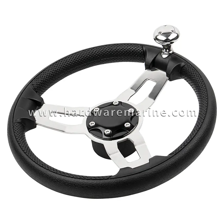 Stainless Steel PU Foam 3-Spoke Boat Steering Wheel With Knob Stainless Steel PU Foam 3-Spoke Boat Steering Wheel With Knob